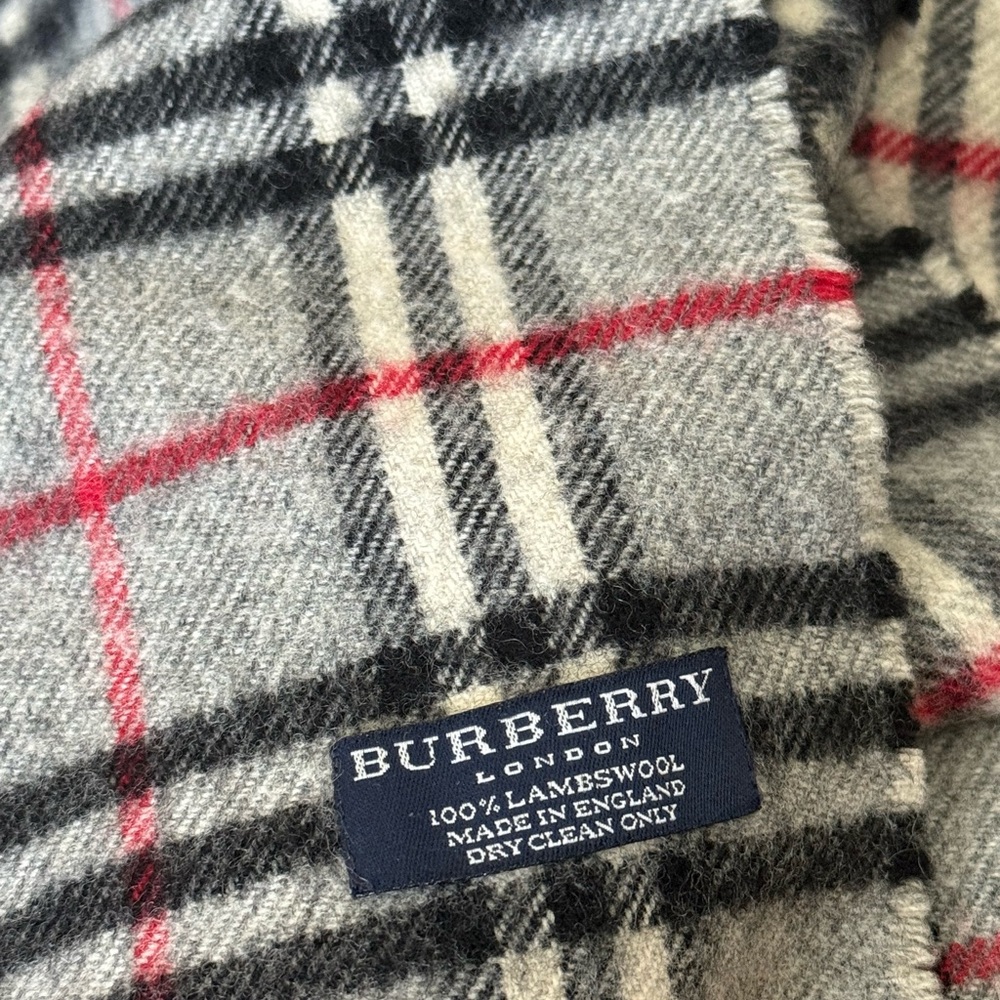 Burberry Wool Scarf in Gray and Red Plaid - Picture 2 of 2